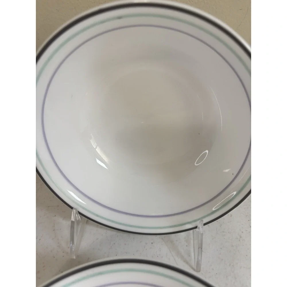 Corelle Cereal Soup  Bowls Black Rim Blue & Purple Stripes 6.25